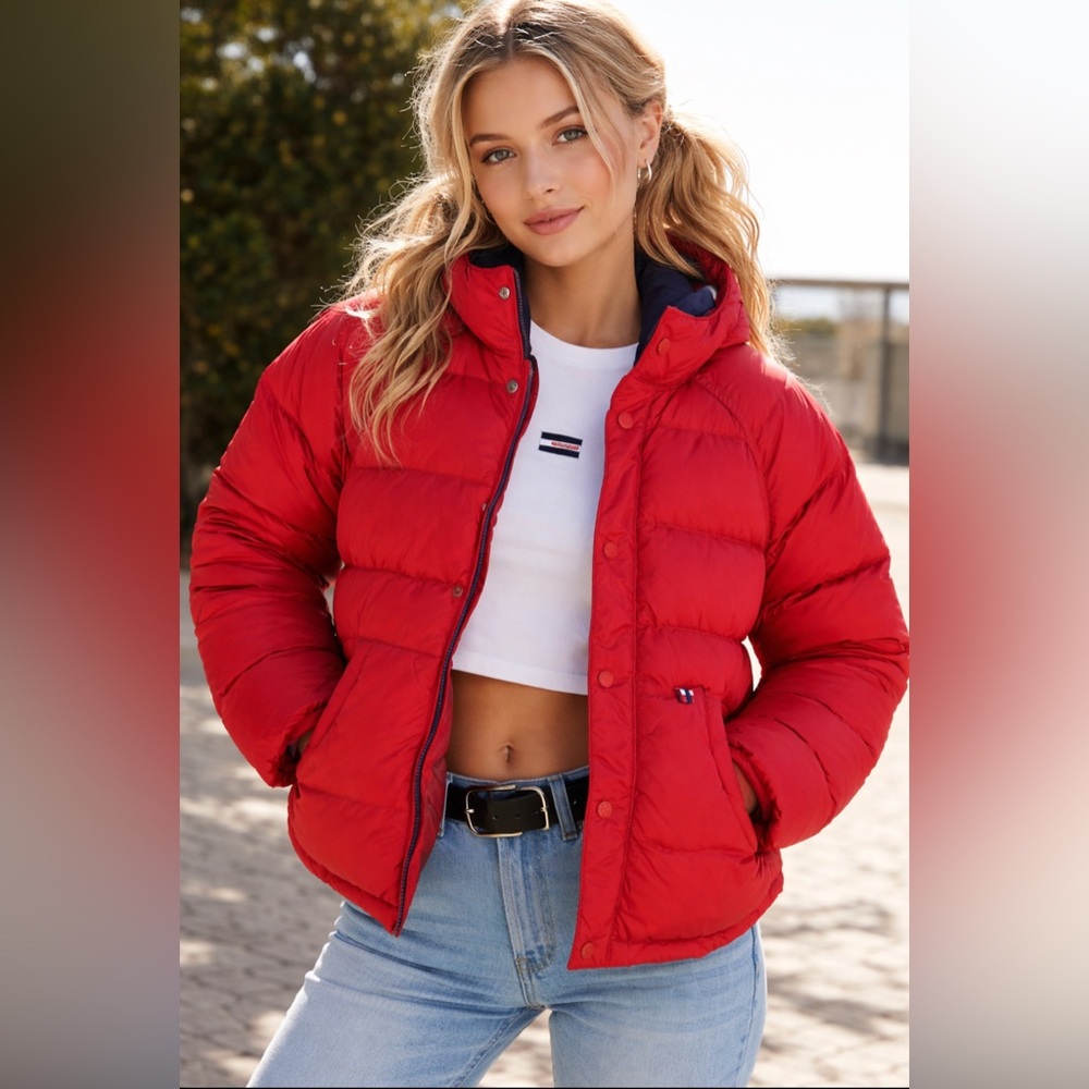 Vintage Y2K 1990’s Tommie Jeans Waterfowl Down Puffer Jacket Red Size Small‎